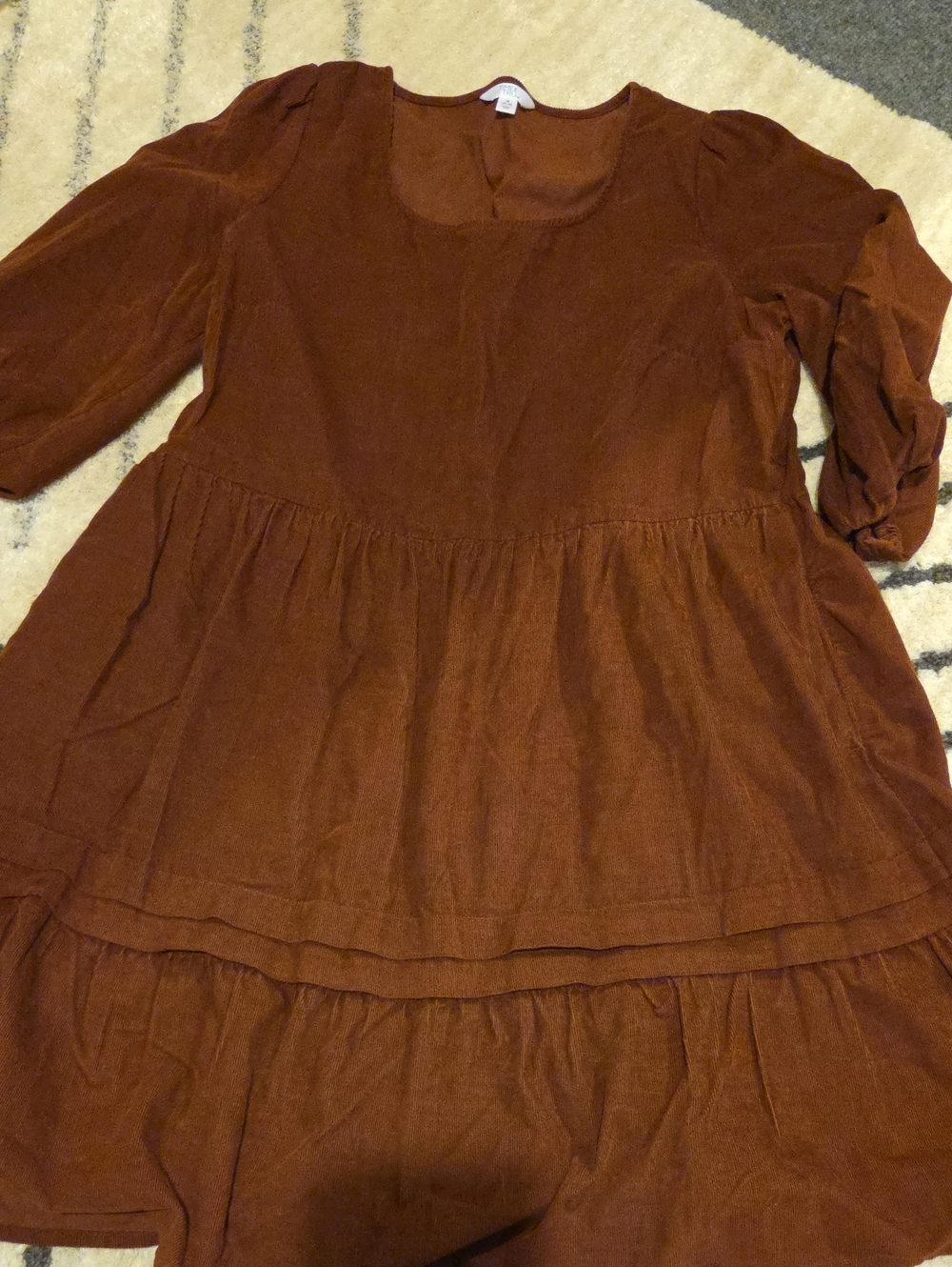 Time and Tru Women's Long Sleeve Tiered Dress in Rust